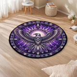 DS260722M10 Purple Fire Thunderbird Native American Round Quilt Rug