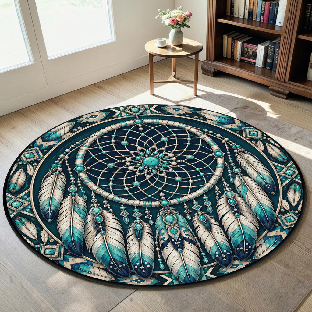 DS260722M11 Dreamcatcher Native American Round Quilt Rug