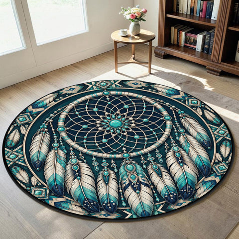Dreamcatcher Round Quilt Native American-Inspired Area Rug – DS260722M11