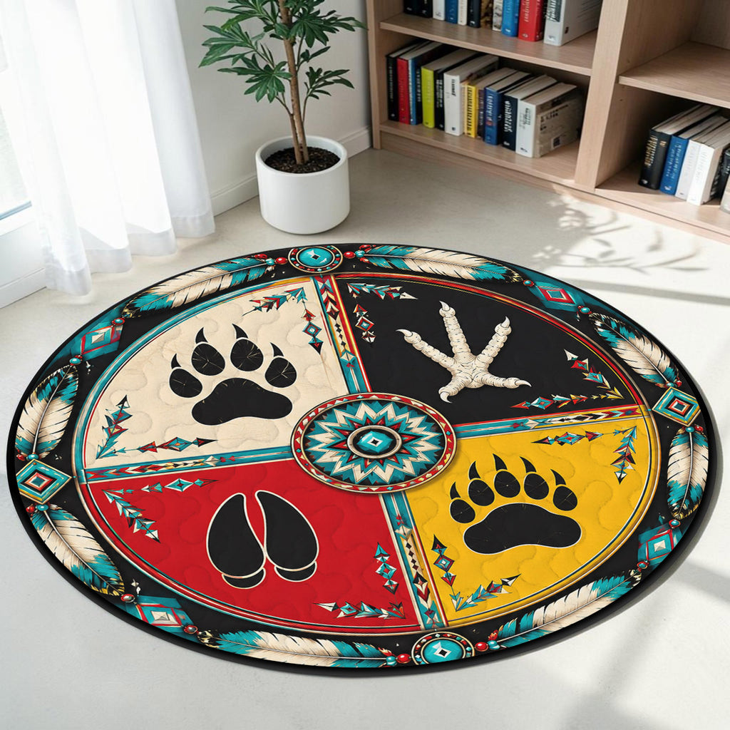 DS260722M12 Medicine Wheel Animal Claw Native American Round Quilt Rug
