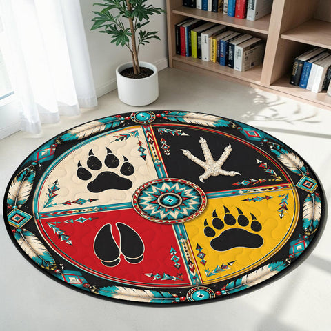Medicine Wheel Animal Claw Round Quilt Native American-Inspired Area Rug – DS260722M12
