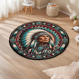 DS260722M13 Chief Mandala Native American Round Quilt Rug