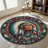 DS260722M13 Chief Mandala Native American Round Quilt Rug
