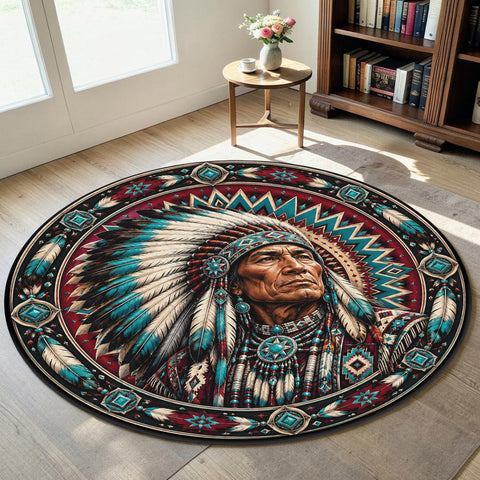 Chief Mandala Round Quilt Native American-Inspired Area Rug – DS260722M13