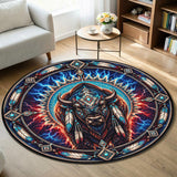 DS260722M14 Bison Fire Native American Round Quilt Rug