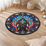 DS260722M14 Bison Fire Native American Round Quilt Rug