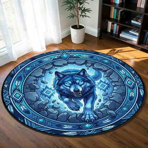 Wolf Round Quilt Native American-Inspired Area Rug – DS260722M15