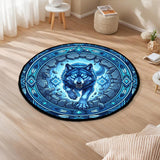 DS260722M15 Wolf Native American Round Quilt Rug
