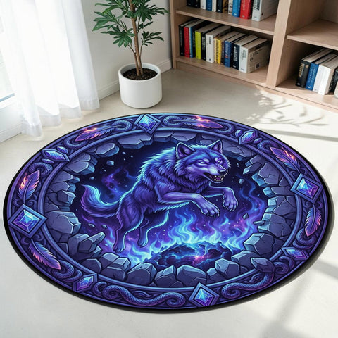 Wolf Round Quilt Native American-Inspired Area Rug – DS260722M16