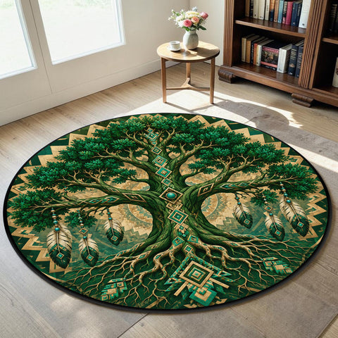 Sacred Tree of Life Round Quilt Native American-Inspired Area Rug – DS260724M01