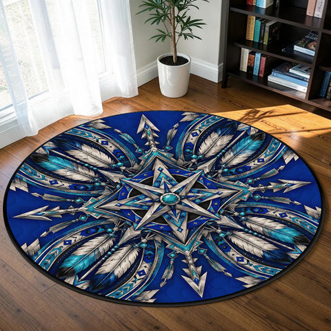Feather Mandala Round Quilt Native American-Inspired Area Rug – DS260724M02