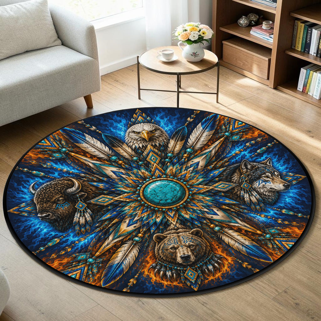 Four Sacred Winds Native American Round Quilt Rug DS260724M03