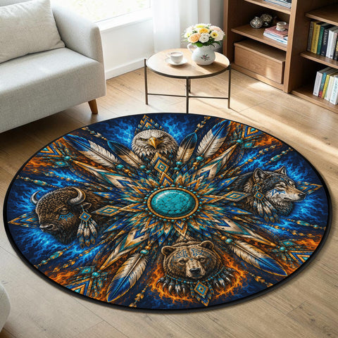Four Sacred Winds Round Quilt Native American-Inspired Area Rug – DS260724M03
