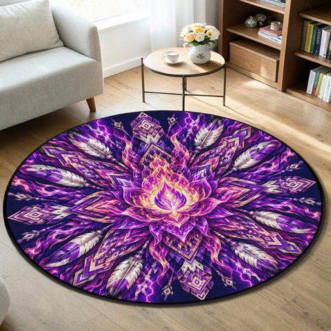 Sacred Fire Blossom Round Quilt Native American-Inspired Area Rug – DS260724M04