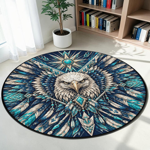 Eagle Guardian Crest Round Quilt Native American-Inspired Area Rug – DS260724M05