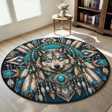 Sacred Wolf Totem Native American Round Quilt Rug DS260724M06