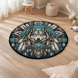 Sacred Wolf Totem Native American Round Quilt Rug DS260724M06