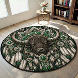 Sacred Bison Feather Native American Round Quilt Rug DS260724M08