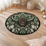 Sacred Bison Feather Native American Round Quilt Rug DS260724M08