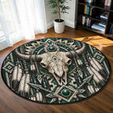 Green Bison Skull Native American Round Quilt Rug DS260724M10