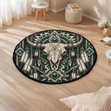 Green Bison Skull Native American Round Quilt Rug DS260724M10