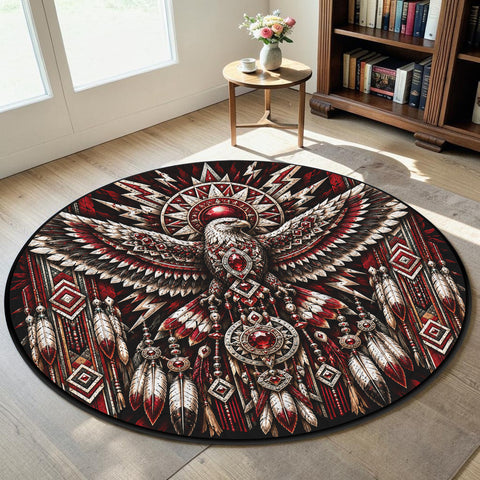 Thunderbird Sacred Crest Round Quilt Native American-Inspired Area Rug – DS260724M11