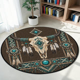 Tribal Bison Skull Native American Round Quilt Rug DS260724M12