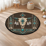 Tribal Bison Skull Native American Round Quilt Rug DS260724M12