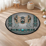 Gray Tribal Pattern Native American Round Quilt Rug DS260724M13