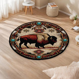 Tribal Bison Native American Round Quilt Rug DS260724M16