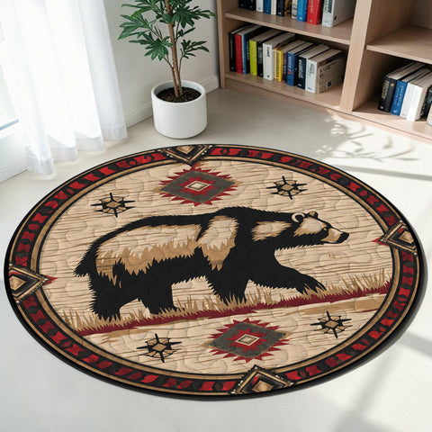 Tribal Bear Round Quilt Native American-Inspired Area Rug – DS260724M17