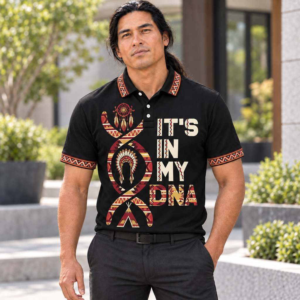 Dark Red Heritage DNA Art Native American-Inspired Polo T-Shirt 3D PLm017