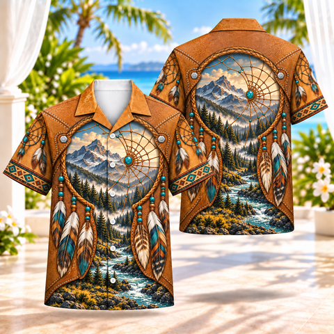 Dreamcatcher Mountain Forest Native American-Inspired 3D Hawaiian Shirt HWm045