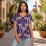 Dreamcatcher Native American Women's Loose V-neck Short Sleeve T-shirt GB-NAT00256