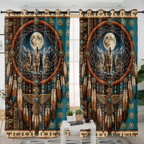 Dreamcatcher Wolf Native American Living Room Curtain DS260713M06