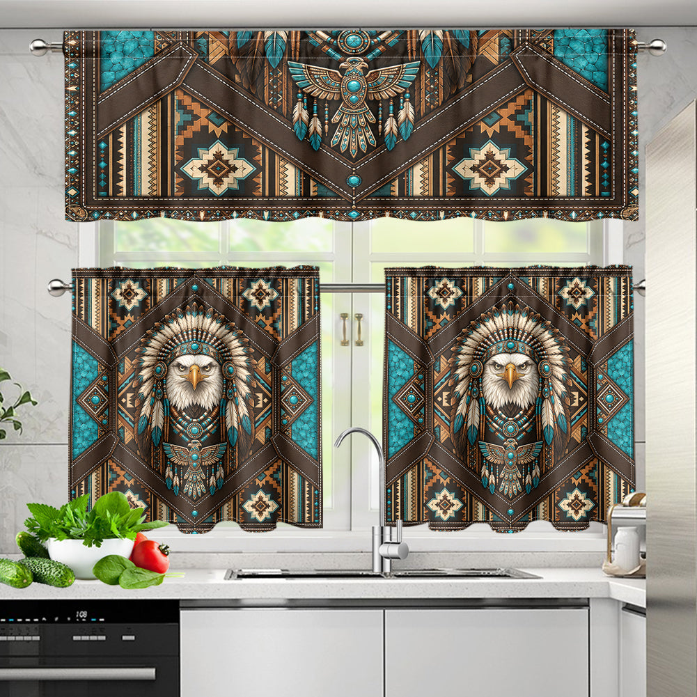 Eagle Chief Native American Curtain Valance and Kitchen Tiers Set DS260713M05