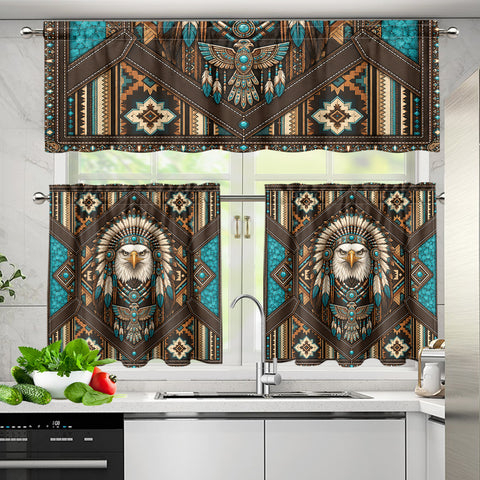 Eagle Chief Native American Curtain Valance and Kitchen Tiers Set DS260713M05