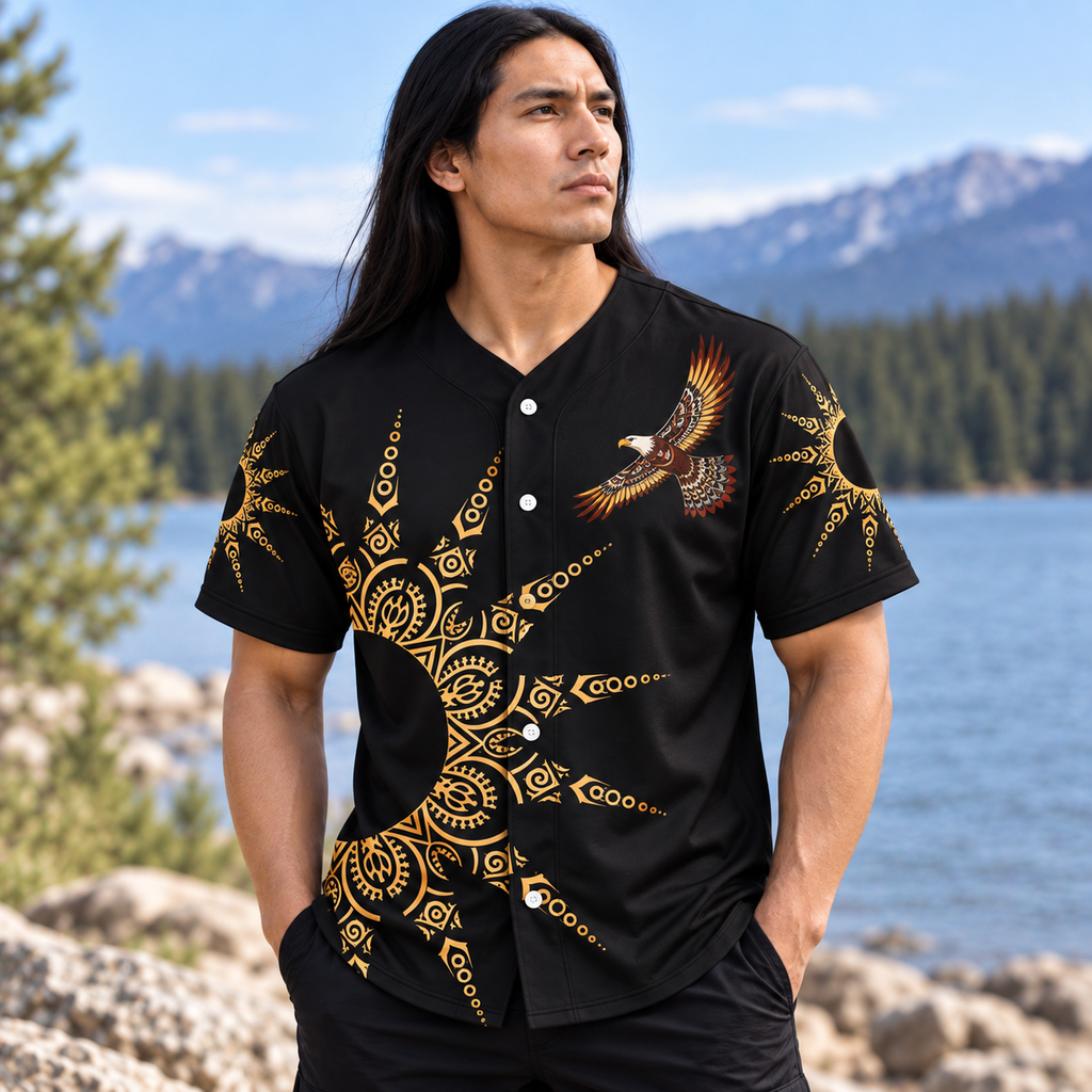 Eagle and Sun Native American-Inspired Baseball Jersey BSm004