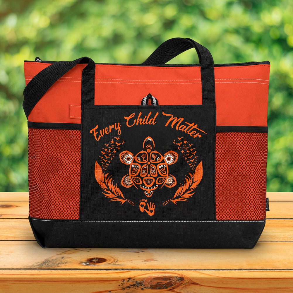 Every Child Matter v22 Native American Tote Bag With Mesh Pockets