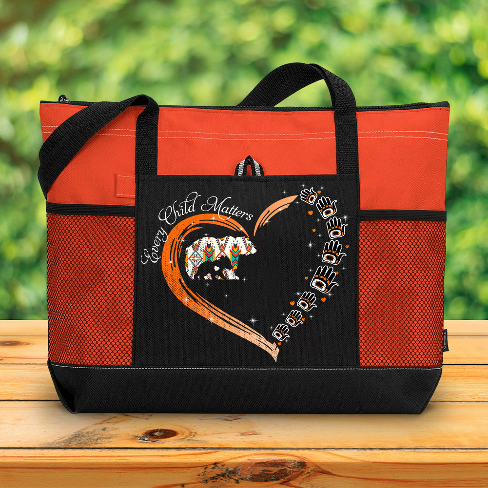 Every Child Matters Bear v12 Native American Tote Bag With Mesh Pockets