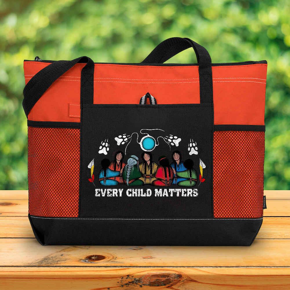 Every Child Matters v1 Native American Tote Bag With Mesh Pockets