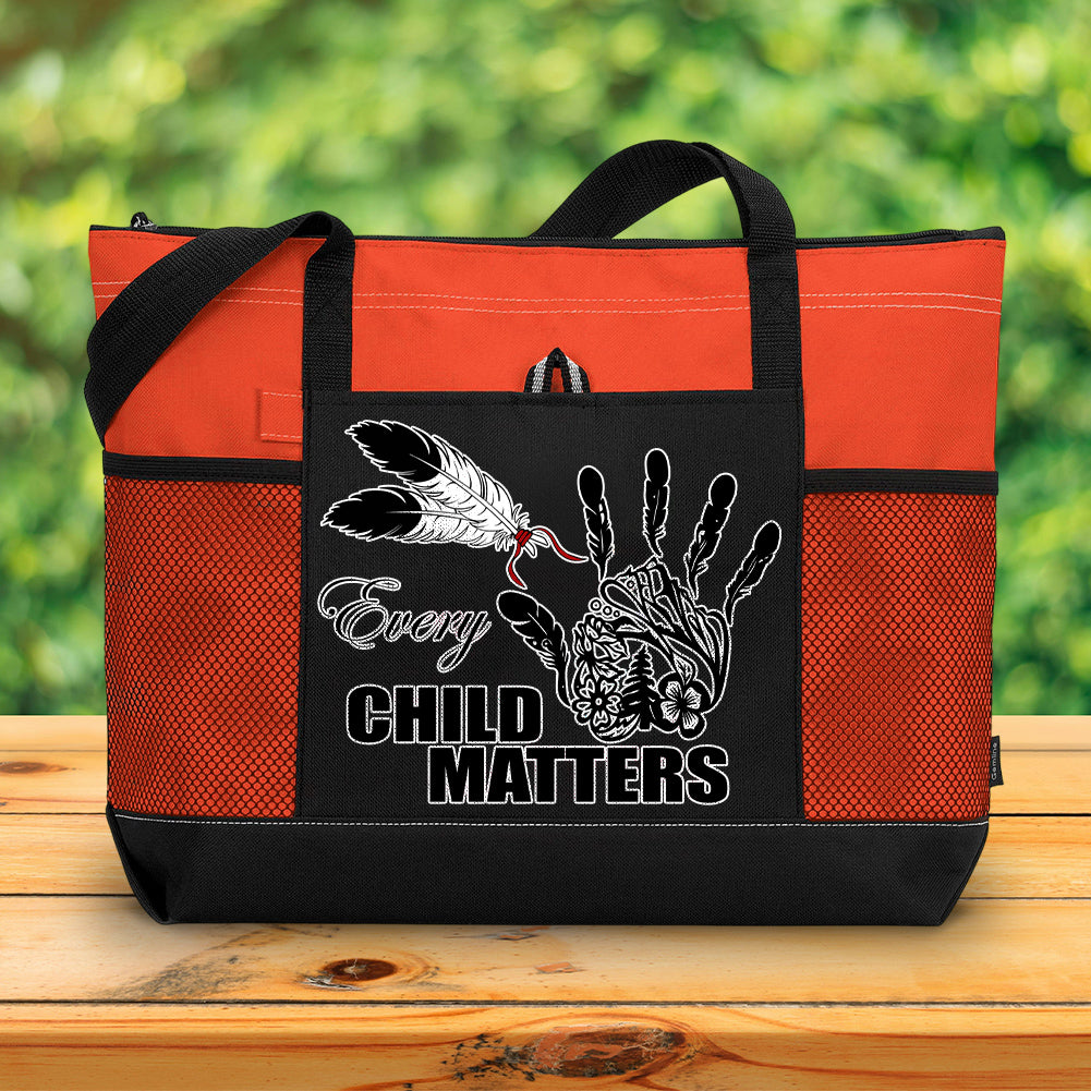 Every Child Matters v3 Native American Tote Bag With Mesh Pockets