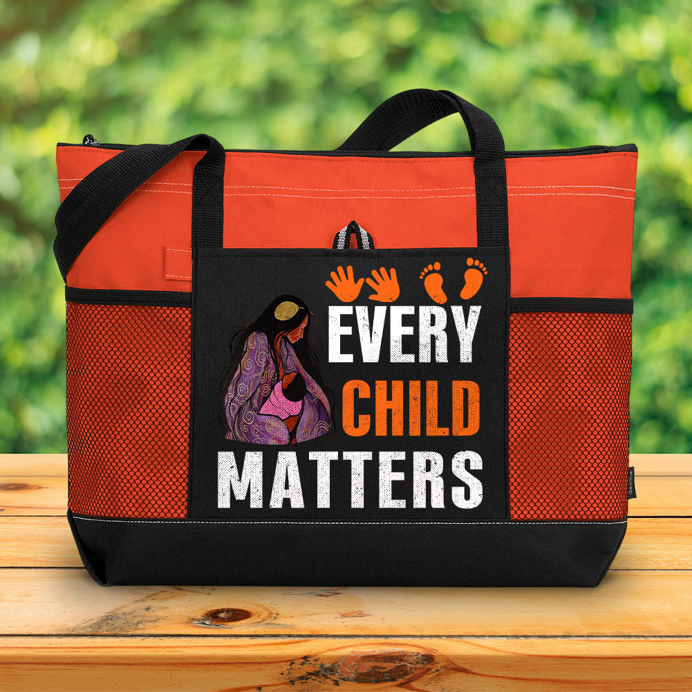 Every child matters 9 Native American Tote Bag With Mesh Pockets