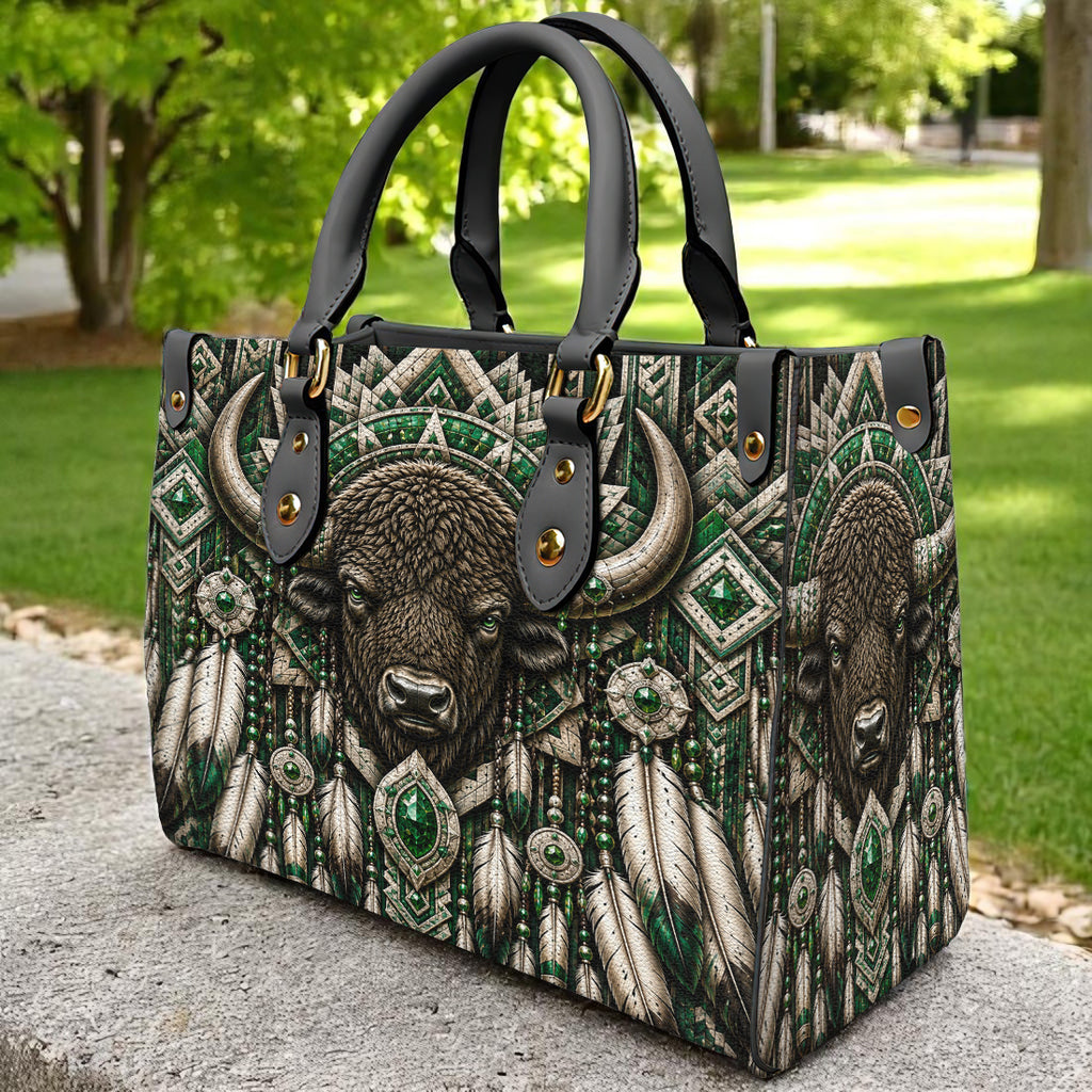 Feather Green Bison Native American Leather Bag DS260724M08