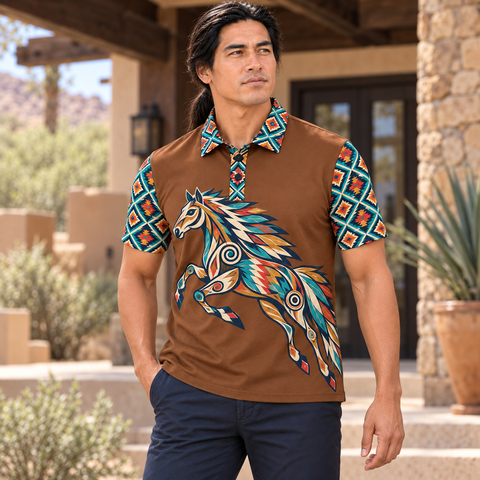 Feather Horse Native American-Inspired Polo T-Shirt 3D PLm048