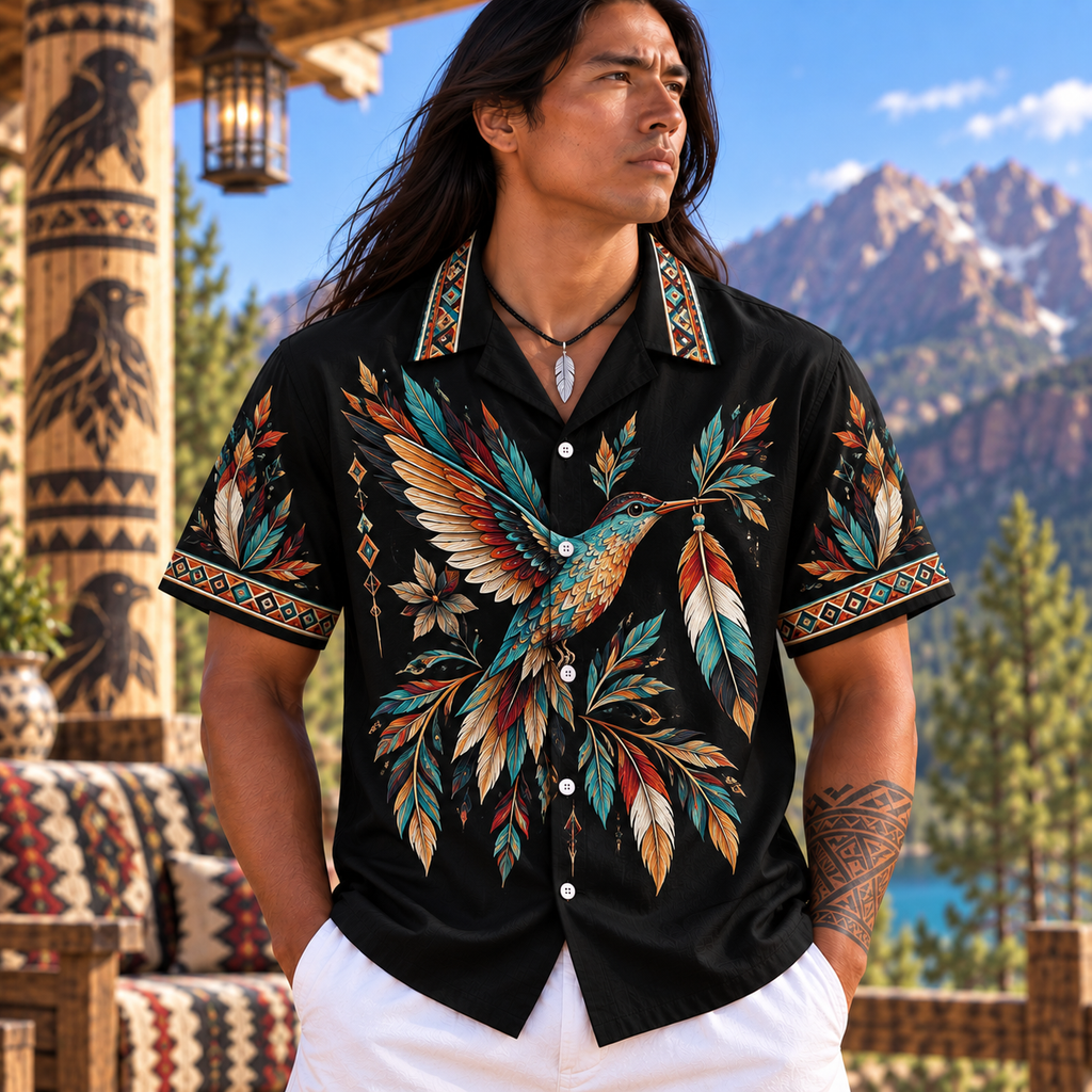 Feather Hummingbirds Native American-Inspired 3D Hawaiian Shirt HWm035