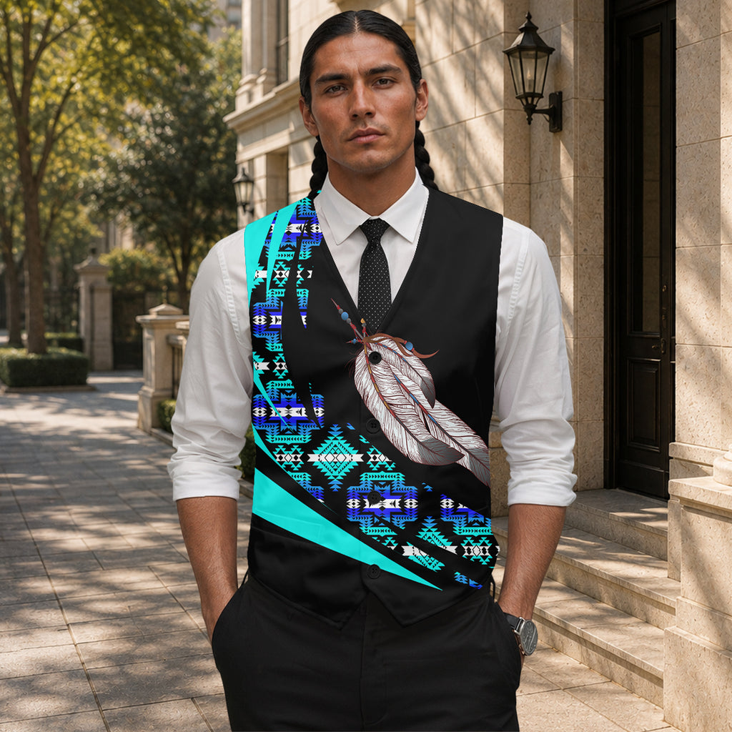 Feather Native American Suit Vest Jacket Print Front & Back BJ000129