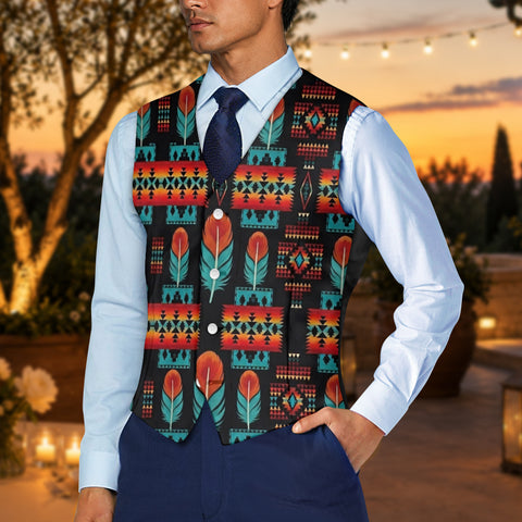 Feather Pattern Native American Suit Vest Jacket Print One Side Front DS260713M04