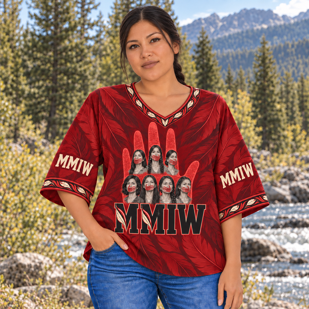 Feather Portrait Native American-Inspired Women's V-Neck 3-Quarter Sleeve Top WVS042