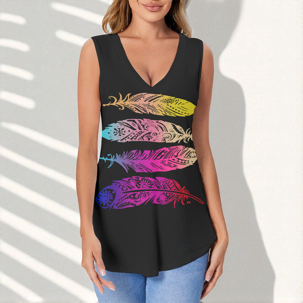 Feather Printed Native American Women Sports Vest